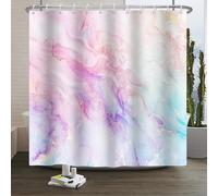 Xiaoterna Cortina de Ducha de Mármol Colorido Azul Rosa Púrpura Cortinas de Baño de Mármol con Purpurina Dorada Cortinas de Baño de Acuarela Tela Impermeable Lavable Decoración de Baño 180x180cm
