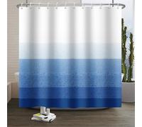 Xiaoterna Cortina de Ducha Moderna y Concisa con Degradado de Colores Blanco y Azul Estética contemporánea Abstracta Cortina de baño Sombra 3D Líneas geométricas Decoración del hogar 150x200cm