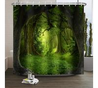 Xiaoterna Cortina de Ducha Primavera Cortina de Baño Bosque Mágico Misterioso Paisaje Natural Cortina de Ducha Fantasía Jungla Árbol Planta Verde Tejido Impermeable Lavable a máquina 90x180cm