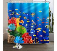 Xiaoterna Cortina de Ducha Vida Marina Fauna de Peces Arrecife de Coral Cortina de Baño Cortina de Ducha Tropical Submarina Grupo de Peces de Colores Coral Tela Resistente al Moho 150x180cm
