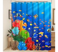 Xiaoterna Cortina de Ducha Vida Marina Fauna de Peces Arrecife de Coral Cortina de Baño Cortina de Ducha Tropical Submarina Grupo de Peces de Colores Coral Tela Resistente al Moho 200x180cm