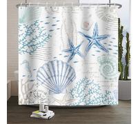 Xiaoterna Verano Vida Marina Cortina de Ducha Blanca Costa Náutica Retro Estrella de Mar Concha Coral Caballito de Mar Cortina de Baño Impermeable Flora y Fauna Submarina Decoración 200x180cm