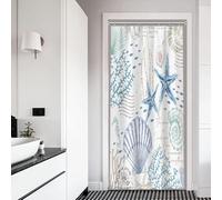 Xiaoterna Verano Vida Marina Cortina de Ducha Blanca Costa Náutica Retro Estrella de Mar Concha Coral Caballito de Mar Cortina de Baño Impermeable Flora y Fauna Submarina Decoración 90x180cm