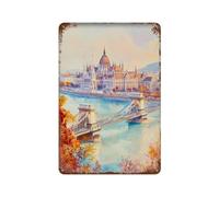 xiaoxiaoshen Budapest Hungría Viajes Ciudad Europea Danubio Río Danubio Arquitectura Decoración de Pared Arte Metal Cartel Moderno Decoración del Hogar Bar Tienda Decoración Vintage Cartel 30 x 20 cm