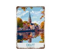 xiaoxiaoshen Delft Netherlands Travel Historic City Blue Pottery Dutch Canal Heritage Class_3 Wall Decor Art Metal Tin Poster Modern Home Decor Art Home Bar Shop Decor Vintage Sign 30 x 20 cm
