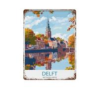 xiaoxiaoshen Delft Netherlands Travel Historic City Blue Pottery Dutch Canal Heritage Class_3 Wall Decor Art Metal Tin Poster Modern Home Decor Art Home Bar Shop Decor Vintage Sign 40 x 30 cm