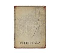xiaoxiaoshen Federal Way - Póster de metal para decoración de pared, diseño de mapa vintage, decoración del hogar, bar, tienda, letrero vintage, 40 x 30 cm