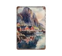 xiaoxiaoshen Lofoten Islands Noruega Paisaje escénico costero decoración de pared arte de metal póster moderno decoración del hogar, bar, tienda, decoración vintage 30 x 20 cm