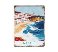 xiaoxiaoshen Nazare Portugal - Póster de metal para decoración de pared con paisaje costero portugués, decoración moderna para el hogar, bar, tienda, decoración vintage, 40 x 30 cm