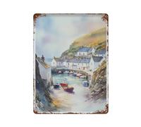xiaoxiaoshen Port Isaac Maíz Viaje Paisaje Costa Regalo Ar_3 Decoración de pared Arte Metal Estaño Póster Moderno Decoración del Hogar Arte Bar Tienda Decoración Vintage Letrero 40 x 30 cm