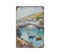 xiaoxiaoshen Port Isaac Maíz Viaje Paisaje Costa Regalo Ar Decoración de Pared Arte Metal Cartel Moderno Decoración del Hogar Bar Tienda Decoración Vintage Letrero 30 x 20 cm