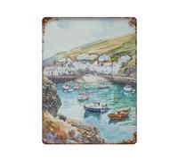 xiaoxiaoshen Port Isaac Maíz Viaje Paisaje Costa Regalo Ar Decoración de Pared Arte Metal Cartel Moderno Decoración del Hogar Bar Tienda Decoración Vintage Letrero 40 x 30 cm