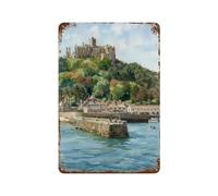 xiaoxiaoshen Póster de metal con diseño de acuarela de St Michaels Mount, decoración de pared, arte moderno de metal, decoración del hogar, bar, tienda, decoración vintage, 30 x 20 cm