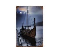 xiaoxiaoshen Póster de metal con diseño de barco vikingo en el fiordo brumoso (4) para decoración de pared, arte moderno, decoración del hogar, bar, tienda, decoración vintage, 30 x 20 cm