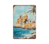 xiaoxiaoshen Póster de metal con diseño de ciudad española de Cádiz España, arte escénico de Andalucía, decoración de pared, arte moderno, decoración del hogar, bar, tienda, letrero vintage, 30 x 20