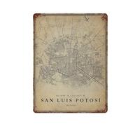 xiaoxiaoshen Póster de metal con diseño de mapa vintage de San Luis Potosí para decoración de pared, decoración moderna del hogar, bar, tienda, letrero vintage, 40 x 30 cm