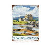 xiaoxiaoshen Póster de metal con diseño de paisaje de viaje de Eilean Donan Castle Scotland de Escocia, decoración de pared, arte moderno, decoración del hogar, bar, tienda, letrero vintage, 40 x 30