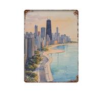 xiaoxiaoshen Póster de metal con diseño de paisaje urbano de Illinois de Chicago, diseño de arquitectura de viaje, 3 unidades, decoración moderna para el hogar, bar, tienda, decoración vintage, 40 x