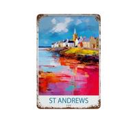 xiaoxiaoshen Póster de metal con diseño de St Andrews Fife Travel Scotland Illustr para decoración de pared, arte moderno, decoración del hogar, bar, tienda, letrero vintage, 30 x 20 cm