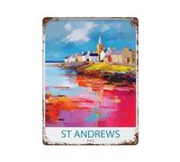 xiaoxiaoshen Póster de metal con diseño de St Andrews Fife Travel Scotland Illustr para decoración de pared, arte moderno, decoración del hogar, bar, tienda, decoración vintage, 40 x 30 cm