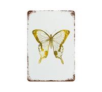 xiaoxiaoshen Póster de metal para decoración de pared, diseño de mariposa dorada, decoración moderna para el hogar, bar, tienda, decoración vintage, 30 x 20 cm