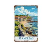 xiaoxiaoshen St Andrews Fife Travel Scotland Illustr_1_3 - Póster de metal para decoración de pared, decoración moderna para el hogar, bar, tienda, decoración vintage, 30 x 20 cm