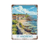 xiaoxiaoshen St Andrews Fife Travel Scotland Illustr_1_3 - Póster de metal para decoración de pared, decoración moderna para el hogar, bar, tienda, decoración vintage, 40 x 30 cm
