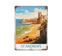 xiaoxiaoshen St Andrews Fife Travel Scotland Illustr_4 - Póster de metal para decoración de pared, decoración moderna del hogar, bar, tienda, decoración vintage, 40 x 30 cm