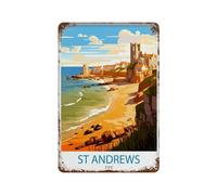 xiaoxiaoshen St Andrews Fife Travel Scotland Illustr_4 - Póster de metal para decoración de pared, decoración moderna del hogar, bar, tienda, decoración vintage, 30 x 20 cm