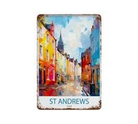 xiaoxiaoshen St Andrews Fife Travel Scotland Illustr_5 - Póster de metal para decoración de pared, decoración moderna del hogar, bar, tienda, decoración vintage, 30 x 20 cm
