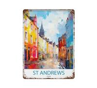 xiaoxiaoshen St Andrews Fife Travel Scotland Illustr_5 - Póster de metal para decoración de pared, decoración moderna del hogar, bar, tienda, decoración vintage, 40 x 30 cm