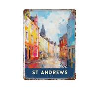 xiaoxiaoshen St Andrews Fife Travel Scotland Illustr_5 - Póster de metal para decoración de pared, decoración moderna del hogar, bar, tienda, decoración vintage, 40 x 30 cm