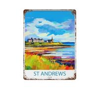 xiaoxiaoshen St Andrews Fife Travel Scotland Illustrati_5 - Póster de metal para decoración de pared, decoración moderna para el hogar, bar, tienda, decoración vintage, 40 x 30 cm