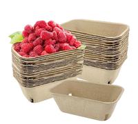 XIAOXIAOYU Contenedor de frutas de fibra de celulosa, cesta de bayas de cartón, cesta de fresa de cartón, 50 unidades de cesta ventilada de frutas y verduras de fibra de pulpa natural para envasar