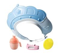 XIAOXIAOYU Gorro de ducha infantil, gorro de baño, gorro de lavado de pelo con indicador de temperatura del agua y taza de champú, gorro de champú con cepillo de champú, protege oídos y ojos