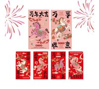 XIAOXIAOYU Sobre Rojo Chino,6 Piezas De Lindos Para El Año Nuevo | Sobres Rojos Del Año Del Caballo - Para Fiestas, Bodas, Saludos, Niños, Niñas, Amigos, Adultos, Detalles De Fiesta, Éxito Y