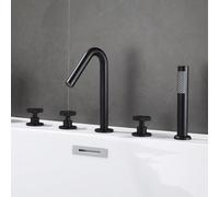 Xiaoxu Grifo Mezclador de baño de 5 Orificios con Cabezal de Ducha Giratorio de 360°, grifos mezcladores de baño de latón con Agua Caliente y fría, grifos de baño de 5 Orificios, Oro Cepillado y Rojo