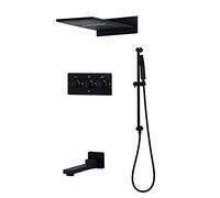 Xiaoxu Sistema de Ducha termostático Negro, Cabezal de Ducha de Lluvia de Pared con Ducha de Mano, Mezclador de Lluvia, Altura Ajustable, 4 Funciones.