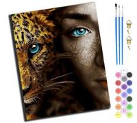 XIAOYOUQIAN Art Man And Beast Girl Leopard,Pintura Por Números Para Adultos,Diy Pintura Por Números,Kit De Pintura Al Óleo De Lienzo Para Con Pinceles,40X50 Cm,Sin marco