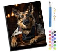 XIAOYOUQIAN Bar Beer Dog Gentleman German Shepherd,Pintar Por Numeros Para Adultos,Pintura Por Números Niños Con Pinceles Y Pinturas,Diy Pintura Al Óleo Para El Hogar Regalo,40X50Cm,Sin marco