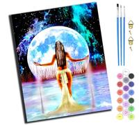 XIAOYOUQIAN Beautiful Girl And The Moon,Pintar Por Numeros Adultos,Diy Pintura Por Números,Kit De Pintura Al Óleo De Lienzo Diy Para Niños Con Pinceles,40 X 50Cm,Sin marco