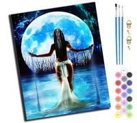 XIAOYOUQIAN Beautiful Girl In The Lake Under The Moon,Pintar Por Numeros Adultos,Diy Pintura Por Números,Kit De Pintura Al Óleo De Lienzo Diy Para Niños Con Pinceles,40 X 50Cm,Con Marco