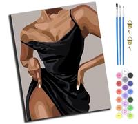 XIAOYOUQIAN Black Silk Dress Beauty Lady,Pintura Por Números Para Adultos Niños Principiantes,40 X 50 Cm，Pintura Con 3 Pinceles Niños Painting By Number Kit，Sin marco