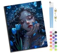 XIAOYOUQIAN Blue Butterfly Tear Beauty,Pintar Por Numeros,Diy Cuadro Al Óleo Con Números Para Kit De Pintura Al Óleo Digital Para Adultos Y Niños De Regalos,40X50Cm,Sin marco