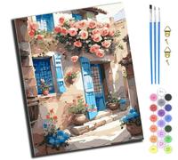 XIAOYOUQIAN Blue Door And Window Rose Balcony,Pintura Por Números Para Adultos,Kit De Manualidades De Pintura Al Óleo,Con Pinceles Y Pintura Acrílica Para Regalo,40X50 Cm,Sin marco