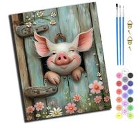 XIAOYOUQIAN Blue Wooden Door Pink Cute Pig,Pintar Por Numeros Para Adultos,Pintura Por Números Niños Con Pinceles Y Pinturas,Diy Pintura Al Óleo Para El Hogar Regalo,40X50Cm,Sin marco