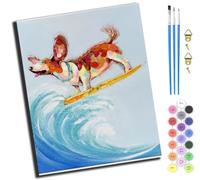 XIAOYOUQIAN Colorful Dog Surfing On The Sea,Pintura Por Números,Diy Kit De Pintar Con Números,40X50Cm,Pintura Al Óleo De Lienzo Con Pinceles Y Pigmento Acrílico Para Adultos Y Niños,Sin marco