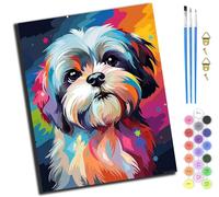 XIAOYOUQIAN Colorful Shih Tzu Pug,Pintar Por Numeros Adultos,Diy Pintura Por Números,Kit De Pintura Al Óleo De Lienzo Diy Para Niños Con Pinceles,40 X 50Cm,Con Marco
