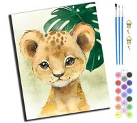 XIAOYOUQIAN Cute Little Leopard With Green Leaves,Pintar Por Numeros,Diy Cuadro Al Óleo Números Kit De Pintura Al Óleo Para Adultos Y Niños De Lienzo Decoración Para El Hogar,40X50Cm,Sin marco