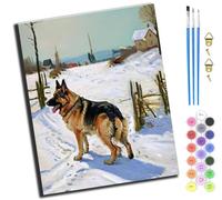 XIAOYOUQIAN German Shepherd On The Snow,Pintura Por Números,Diy Kit De Pintar Con Números,40X50Cm,Pintura Al Óleo De Lienzo Con Pinceles Y Pigmento Acrílico Para Adultos Y Niños，Sin marco
